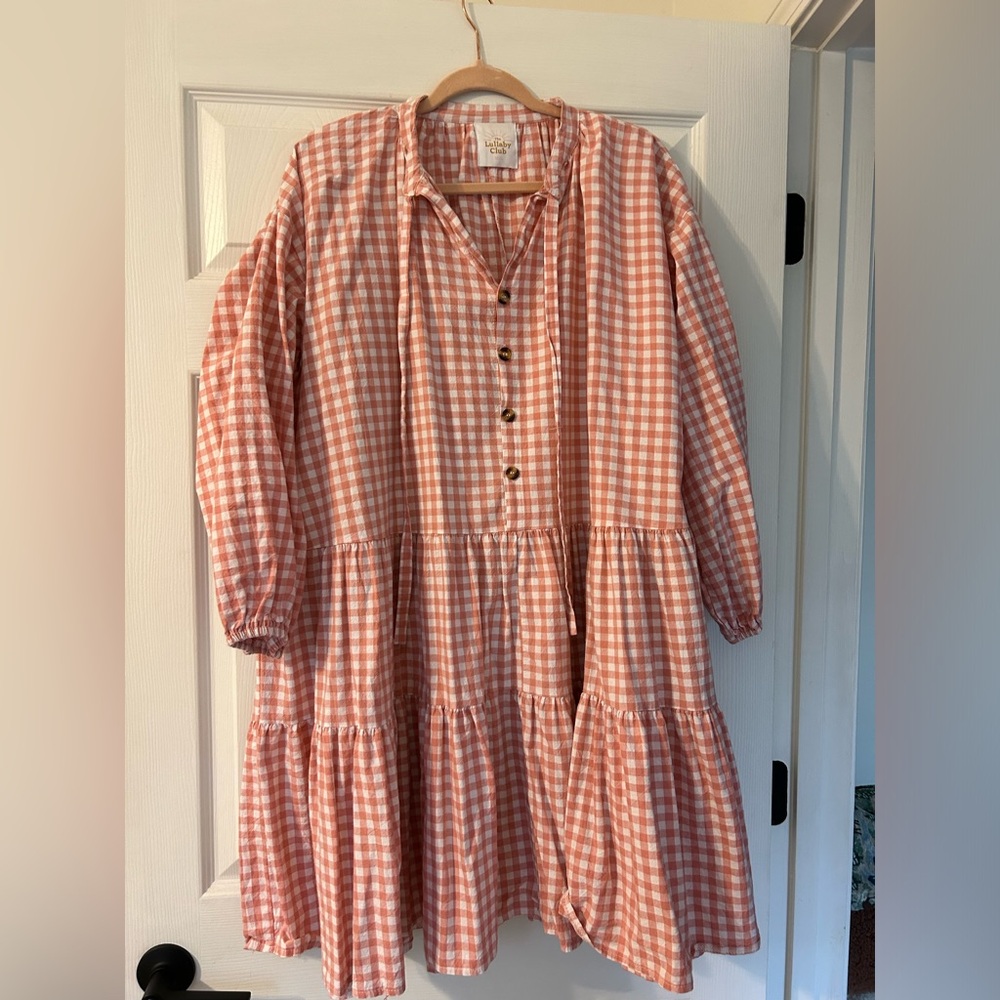 The Lullaby Club Pink Gingham Tiered Button-Front Dress